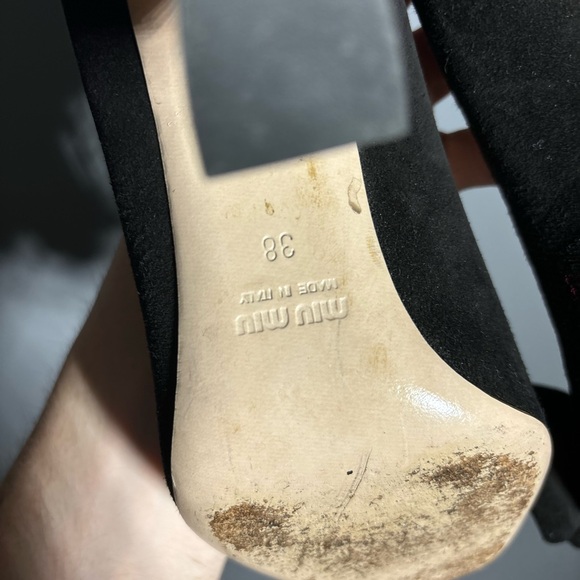 MIU MIU Black Suede Leather Peep Toe Double Bow Pump Size EU 38 - Picture 5 of 7